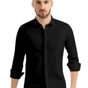 KHIMADA Men's Stretchable Imported 2 Way Lycra Long Sleeve Casual Shirts Party & Officeware Shirts for Men (Medium, Black)